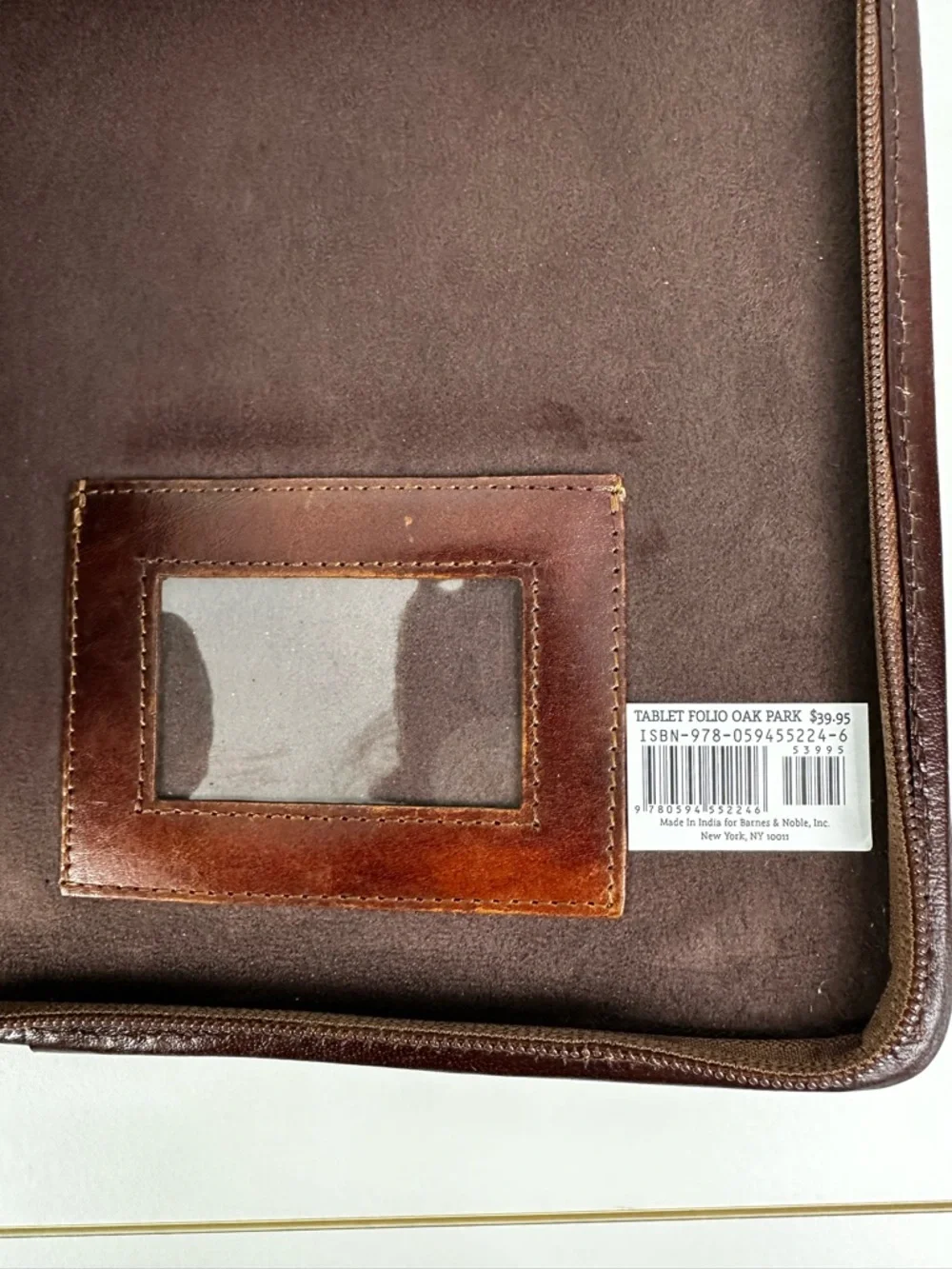 Oak Park Tablet Folio from Barnes & Noble Brown Edges with Tan Cloth Zip Closure